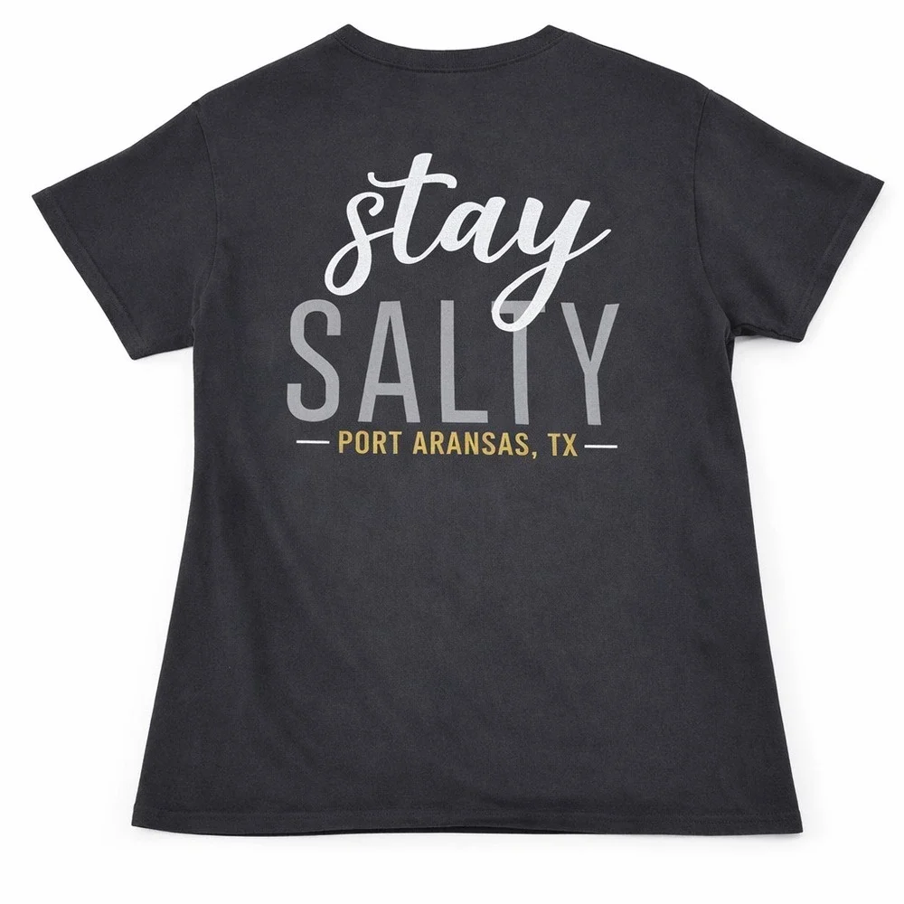 Delta Pro Weight Stay Salty Port Aransas TX T-Shirt Mens Medium Black Graphic T